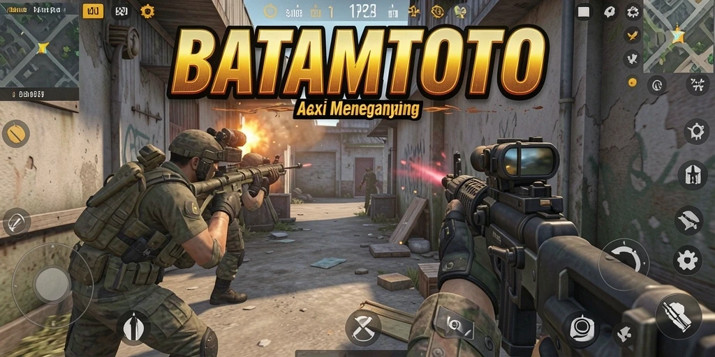 Screenshot gameplay menegangkan dari BATAMTOTO dengan aksi FPS.