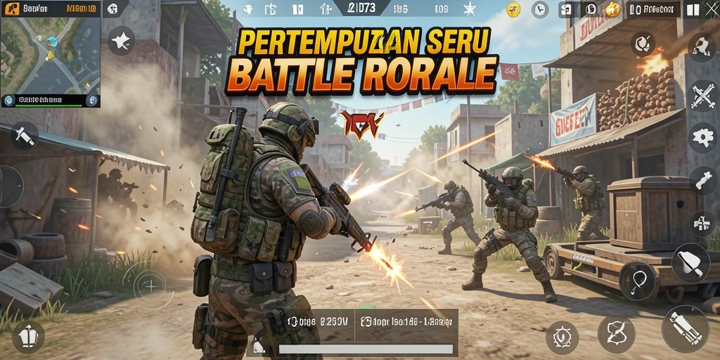 Screenshot menunjukkan aksi mendebarkan di arena D73 Battle Royale.