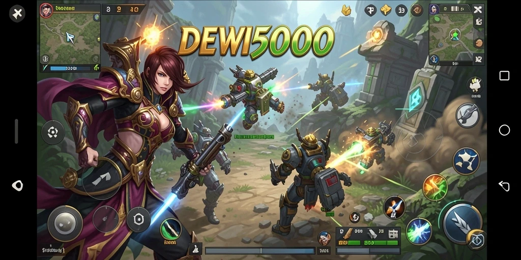 Tampilan gameplay strategi yang intens dan mendebarkan di DEWI5000.