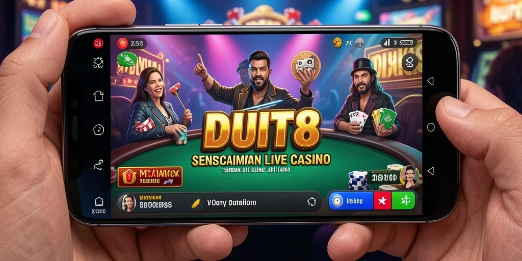 Screenshot gameplay DUIT8 menampilkan dealer langsung dan permainan menarik.