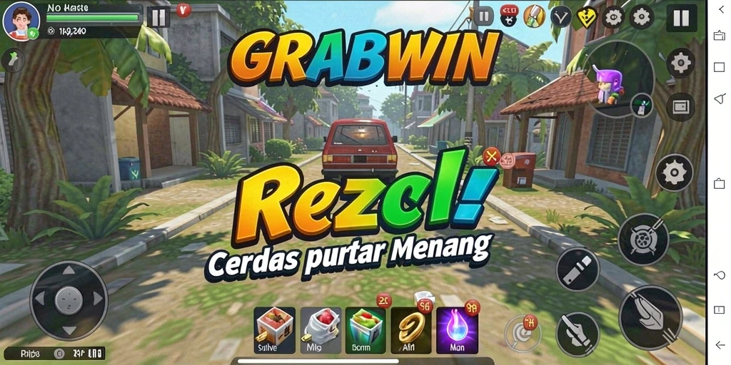 Tangkapan layar utama GRABWIN menampilkan berbagai taktik dalam permainan strategi.