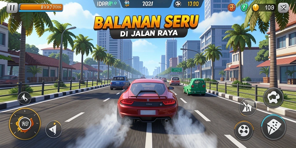 Tangkapan layar gameplay IDRRP menampilkan momen balapan yang menegangkan.