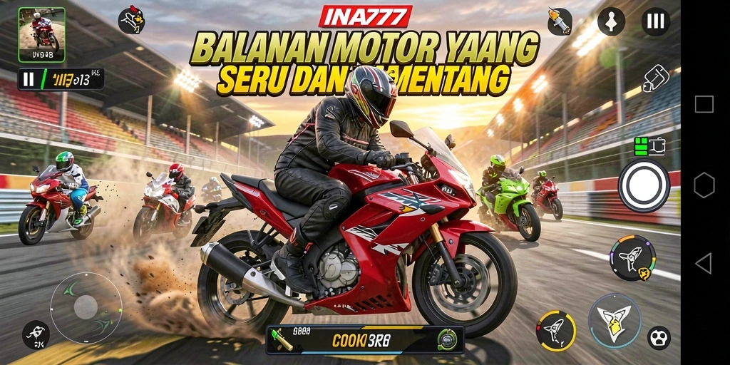 Gameplay yang mendebarkan dengan motor balap di lintasan menantang.