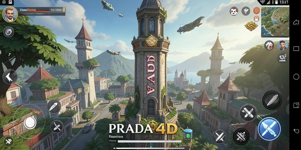 Tampilan gameplay PRADA4D yang menampilkan strategi pertahanan menara.
