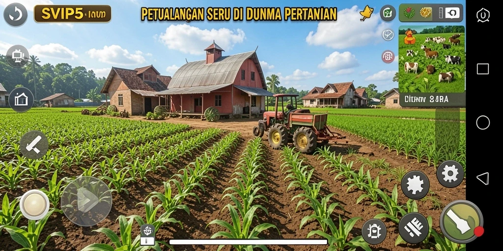 Screenshot gameplay SVIP5 menunjukkan aktivitas bertani yang seru.