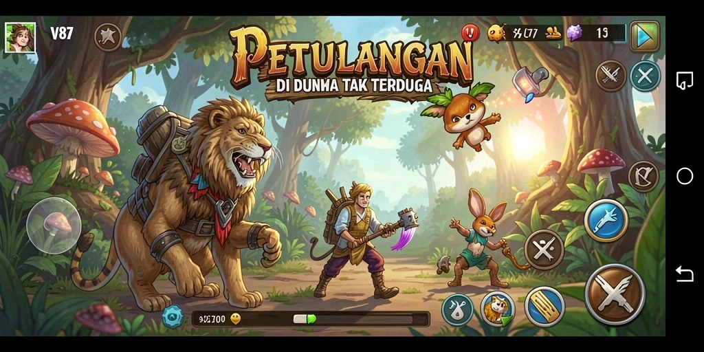 Tangkapan layar dari gameplay V87 yang menampilkan eksplorasi petualangan.
