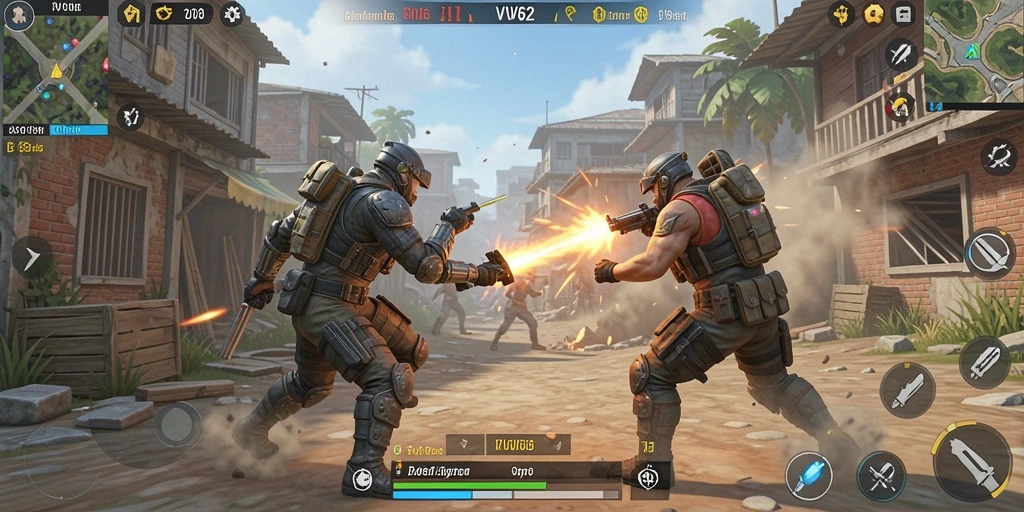 Screenshot dari gameplay menegangkan di <strong>VV62</strong> saat pemain bertarung di medan Battle Royale.