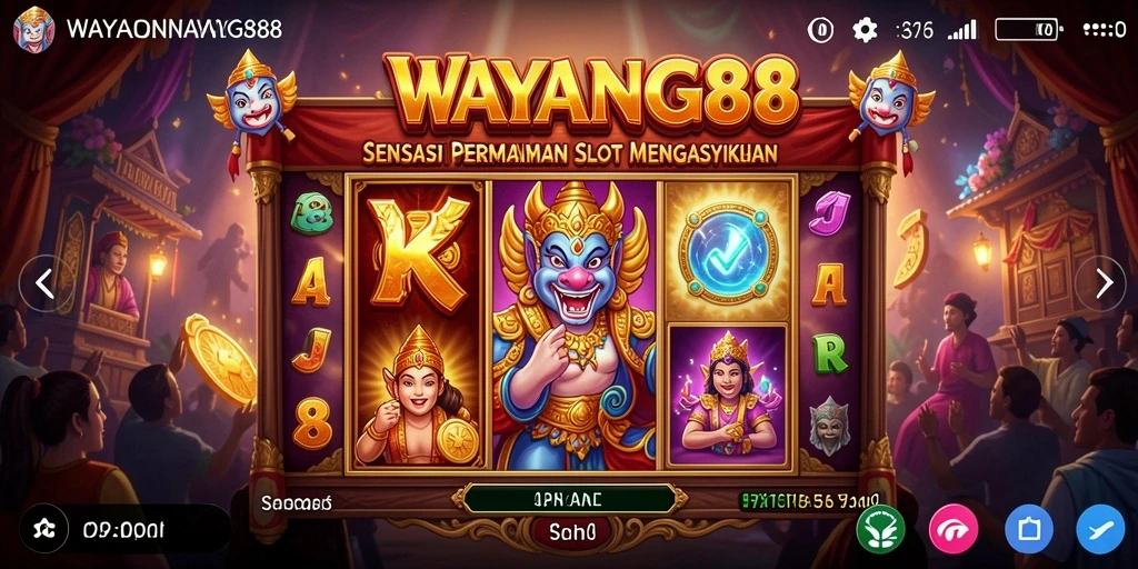 Screenshot gameplay WAYANG88 menampilkan mesin Slot yang menarik dan efek animasi yang menawan.